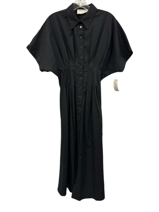 Exquise Size S Black Cotton & Polyester Short Sleeve Buttons Collar Midi Dress Black / S