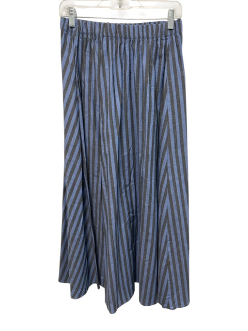 Le Bop Size M Blue & Black Cotton Vertical Stripes Elastic Waist Maxi Skirt Blue & Black / M