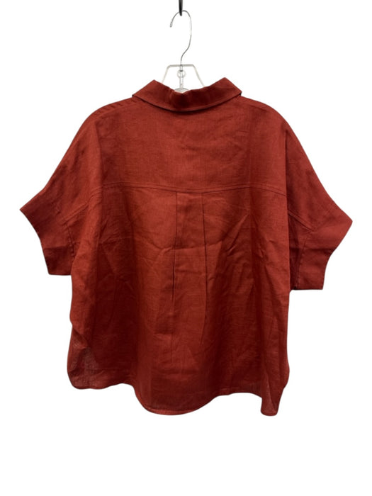 COS Size XS Rust Red Linen Short Sleeve 1/4 Button Breast Pocket Top Rust Red / XS