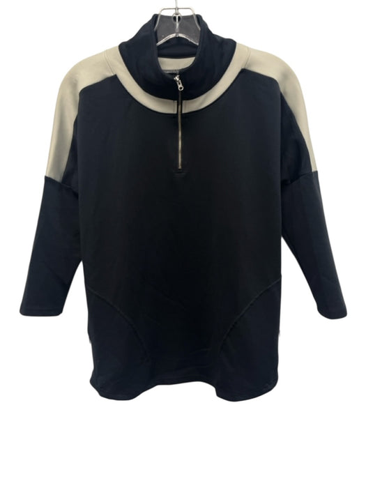 Tuckernuck Size XS Black & Cream Modal Blend Long Sleeve Side Stripe Zip Top Black & Cream / XS