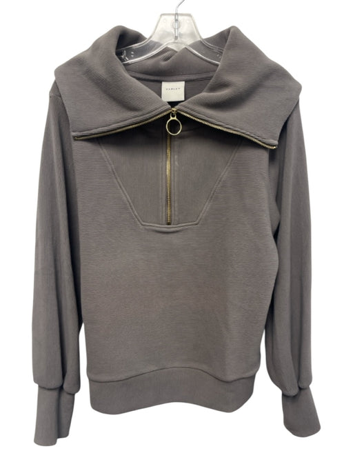Varley Size Small Taupe Cotton Ribbed Long Sleeve Gold Zipper Sweatshirt Sweater Taupe / Small