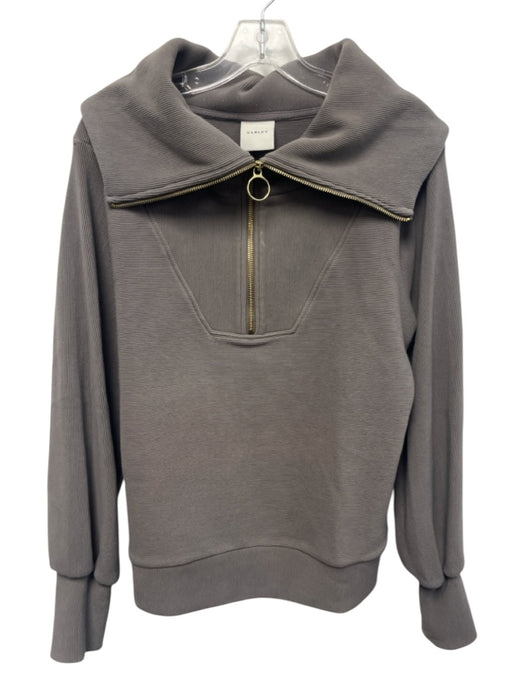 Varley Size Small Taupe Cotton Ribbed Long Sleeve Gold Zipper Sweatshirt Sweater Taupe / Small
