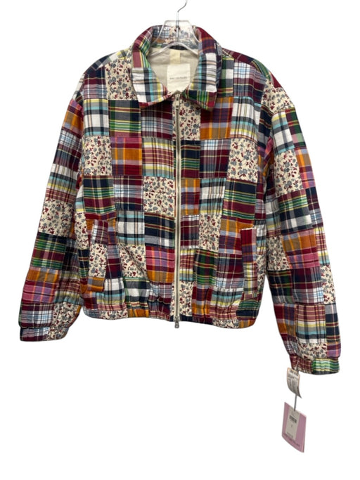 Avec Les Filles Size S Burgundy, Green & Multi Cotton Patchwork Zip Front Jacket Burgundy, Green & Multi / S