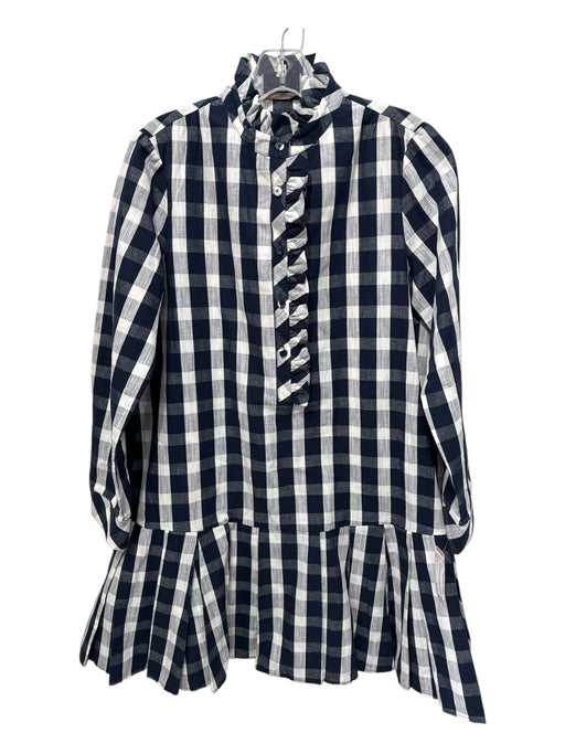 Tuckernuck Size S Navy & white COTTON & LINEN Long Sleeve Checkered Dress Navy & white / S