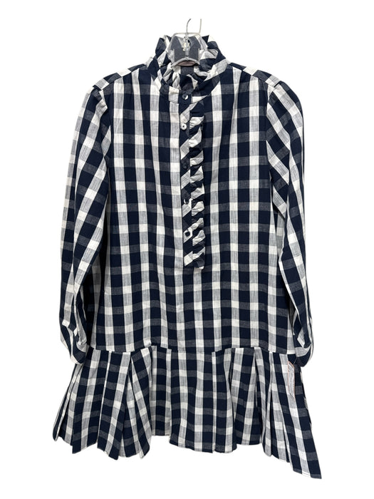 Tuckernuck Size S Navy & white COTTON & LINEN Long Sleeve Checkered Dress Navy & white / S