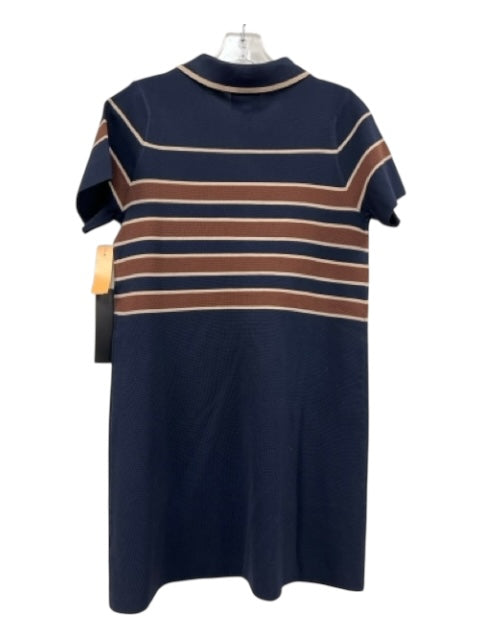 Tuckernuck Size Medium Navy, Brown & Cream Polyester Blend Rib Knit V Neck Dress Navy, Brown & Cream / Medium