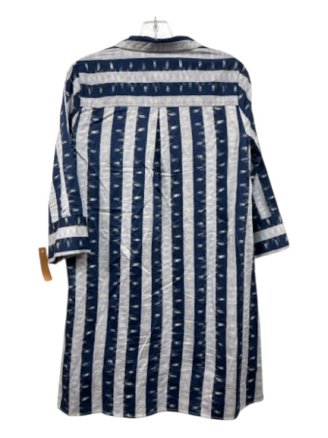 Tuckernuck Size Small Navy, Gray & White Cotton Blend 1/2 Sleeve Button Up Dress Navy, Gray & White / Small