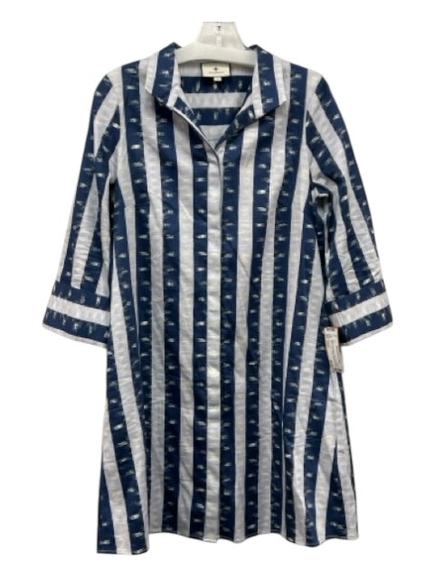 Tuckernuck Size Small Navy, Gray & White Cotton Blend 1/2 Sleeve Button Up Dress Navy, Gray & White / Small