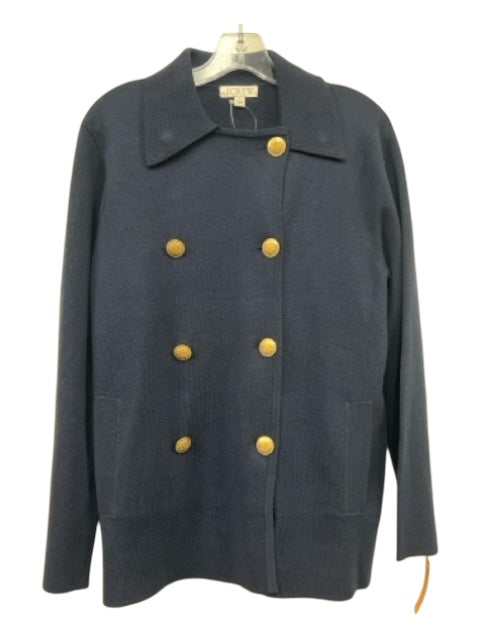 J Crew Size S navy & gold Cotton Blend Knit Gold Button Detail Collar Sweater navy & gold / S