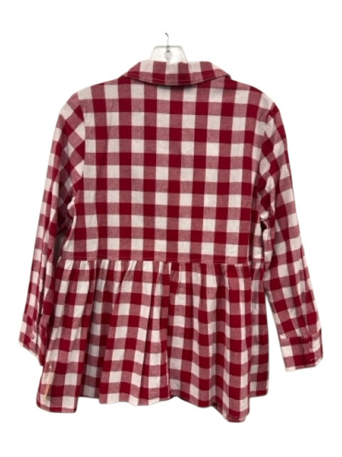 Pomander Place Size S Red & White Cotton Long Sleeve Checked Flare Top Red & White / S