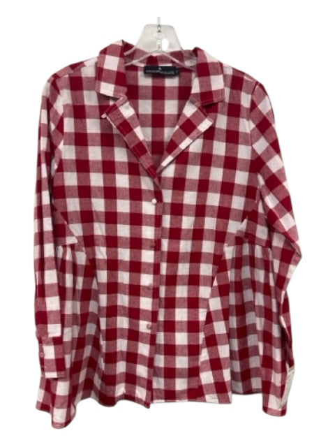 Pomander Place Size S Red & White Cotton Long Sleeve Checked Flare Top Red & White / S