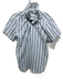 KMJ Size M Blue, Gray, White Cotton Short Sleeve Plaid Ruffle Mock Neck Top Blue, Gray, White / M