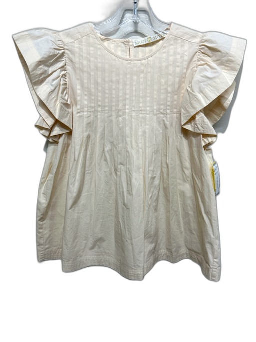 Marie Oliver Size S Cream Cotton Ruffle Cap Sleeve Pintuck Pleat Detail Top Cream / S