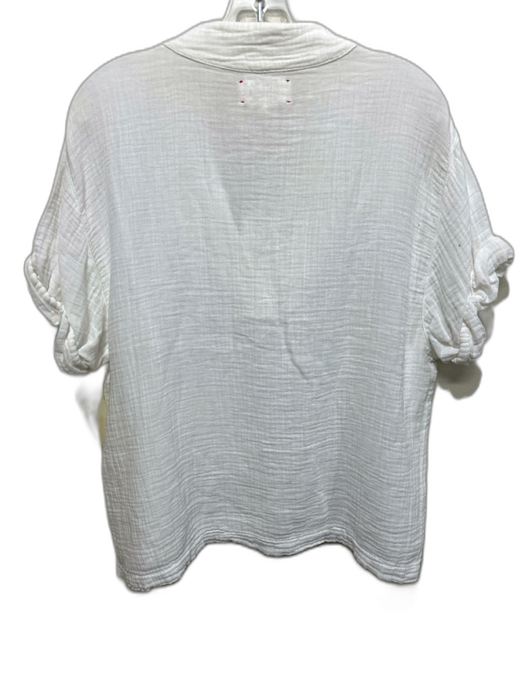 XiRENA Size S White Cotton Gauze Short Sleeve V Neck Top White / S