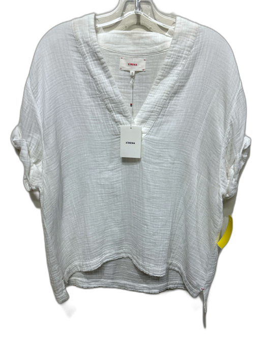XiRENA Size S White Cotton Gauze Short Sleeve V Neck Top White / S
