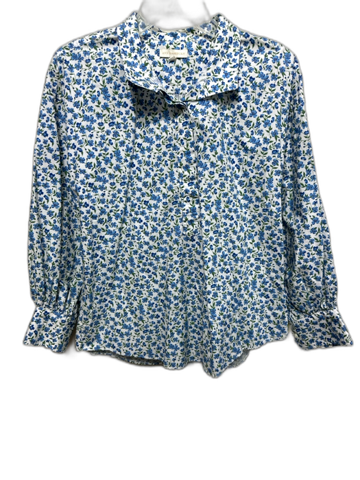 Ann Mashburn Size S Blue, Green, White Cotton Long Sleeve Floral Print Top Blue, Green, White / S