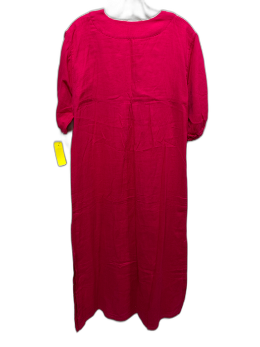 Lake Size M Hot pink Cotton Gauze Short Puff Sleeve V Neck Maxi Dress Hot pink / M