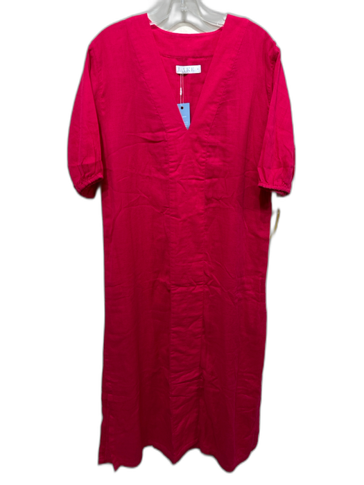 Lake Size M Hot pink Cotton Gauze Short Puff Sleeve V Neck Maxi Dress Hot pink / M