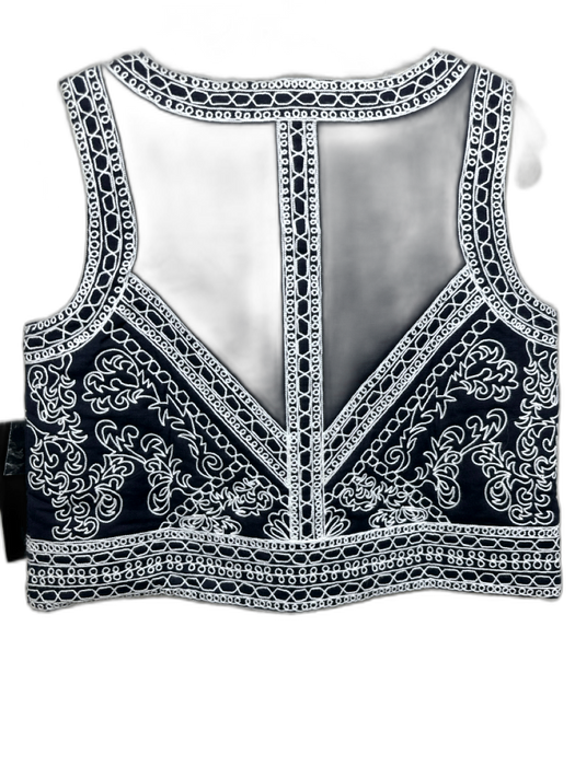 Tuckernuck Size M/S Navy Blue & White Cotton Buttons Embroidered Vest Pant Set Navy Blue & White / M/S