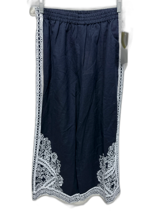Tuckernuck Size M/S Navy Blue & White Cotton Buttons Embroidered Vest Pant Set Navy Blue & White / M/S