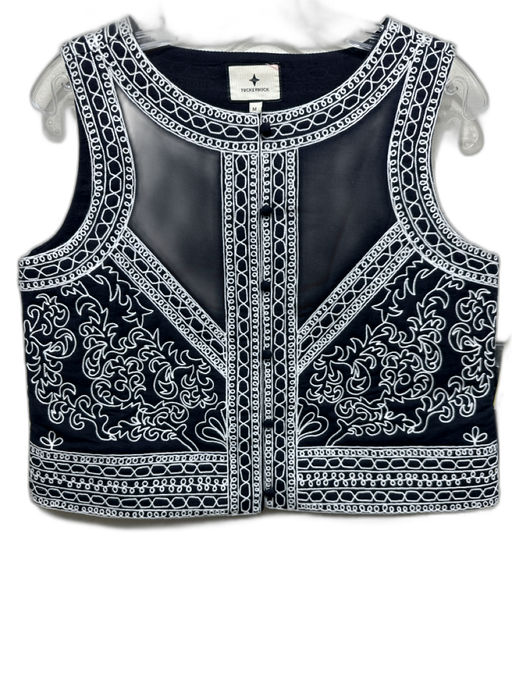 Tuckernuck Size M/S Navy Blue & White Cotton Buttons Embroidered Vest Pant Set Navy Blue & White / M/S