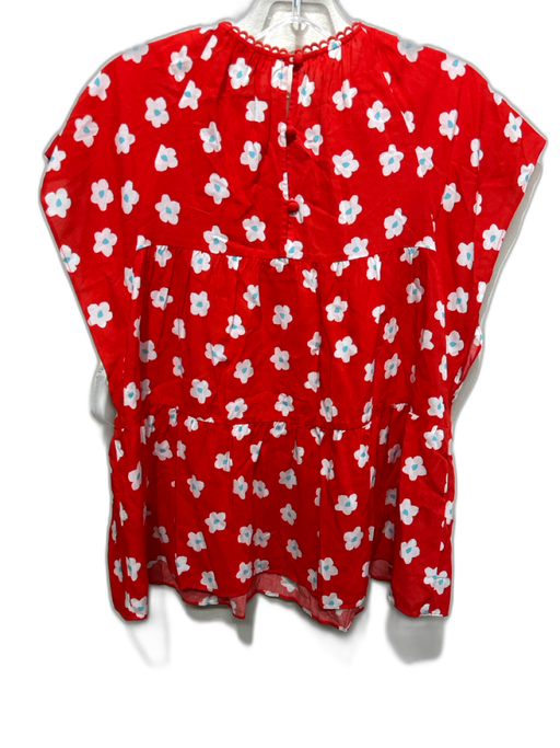 Crosby Size S Red, White, Blue Rayon Cap Sleeve Floral Print Ric Rac Trim Top Red, White, Blue / S