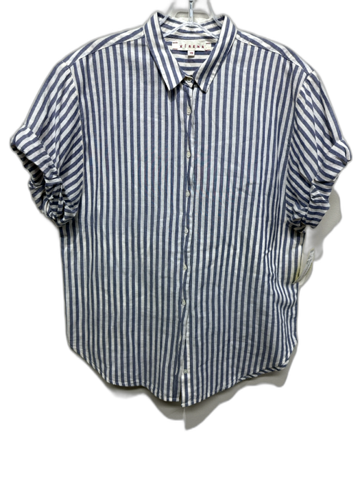 XiRENA Size XS Blue & White Cotton Short Sleeve Stripes Blouse Top Blue & White / XS