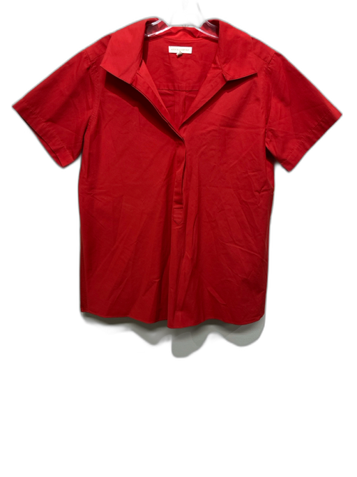 Ann Mashburn Size S Red Cotton Short Sleeve 1/4 Button Collar Top Red / S