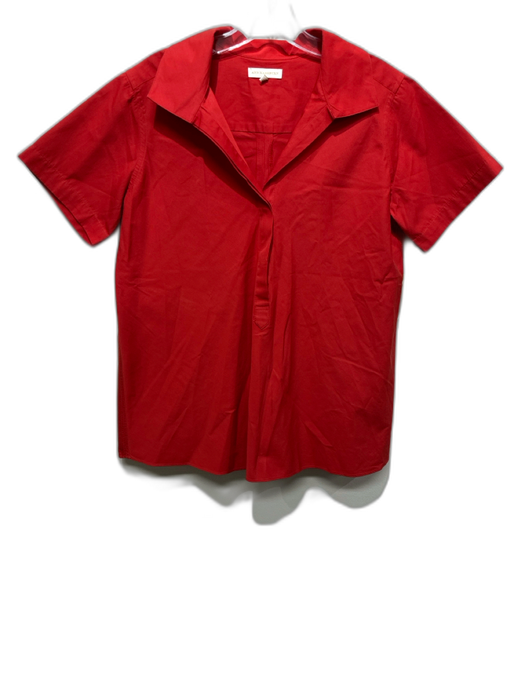Ann Mashburn Size S Red Cotton Short Sleeve 1/4 Button Collar Top Red / S