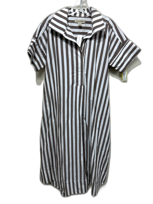 Banana Republic Size XS/S Brown & White Cotton Short Sleeve Stripe Midi Dress Brown & White / XS/S