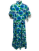 Mille Resort & Travel Size M Blue, Green, White Cotton Short Sleeve Midi Dress Blue, Green, White / M
