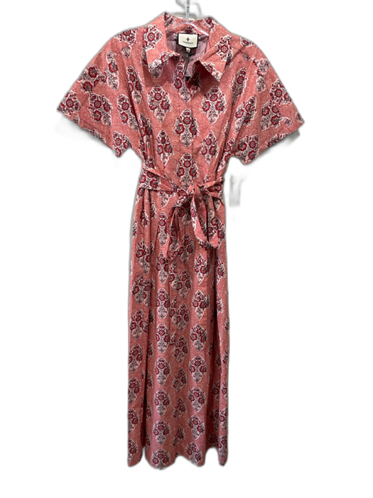Tuckernuck Size S Red, Black, Pink Cotton Short Sleeve Floral Print Midi Dress Red, Black, Pink / S