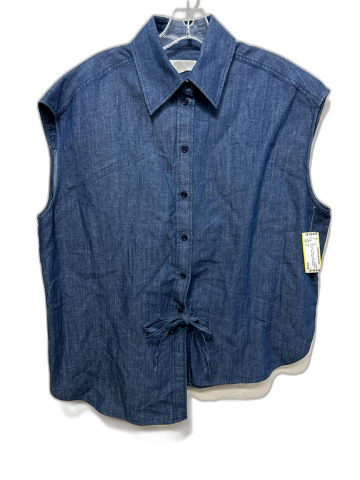 COS Size 6 Dark Wash Cotton & Linen Sleeveless Buttons Collar Waist Tie Top Dark Wash / 6