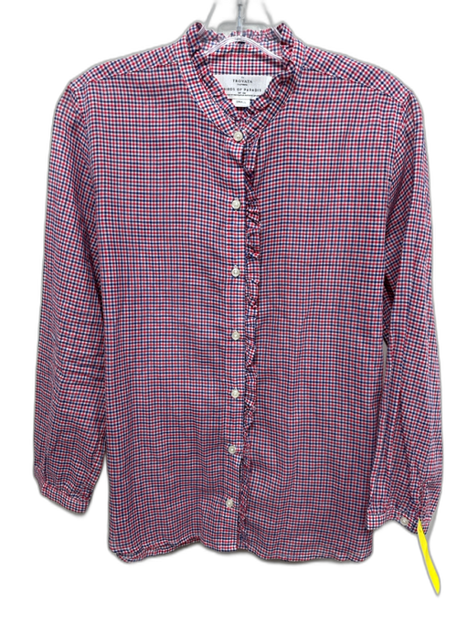 Trovata Birds of Paradis Size S Red, White, Blue Cotton 3/4 Sleeve Gingham Top Red, White, Blue / S