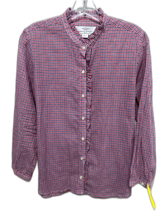 Trovata Birds of Paradis Size S Red, White, Blue Cotton 3/4 Sleeve Gingham Top Red, White, Blue / S