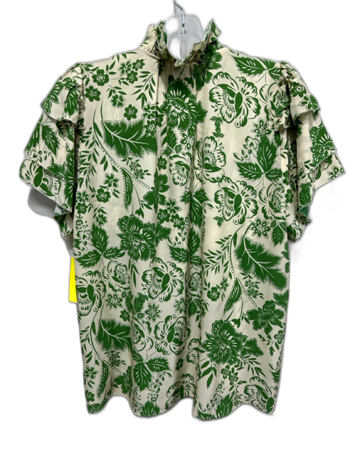 Hunter Bell Size S Green & Cream Silk Short Sleeve Floral Print Split V Neck Top Green & Cream / S