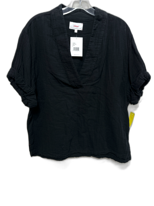 XiRENA Size S Black Cotton Gauze Short Sleeve V Neck Top Black / S