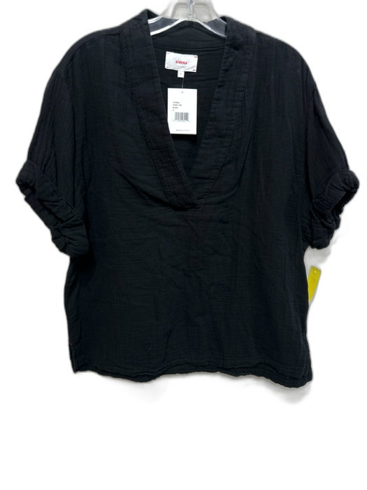 XiRENA Size S Black Cotton Gauze Short Sleeve V Neck Top Black / S