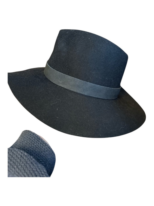 Janessa Leone Black Wool Leather Band Hat Black / S
