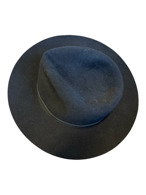 Janessa Leone Black Wool Leather Band Hat Black / S