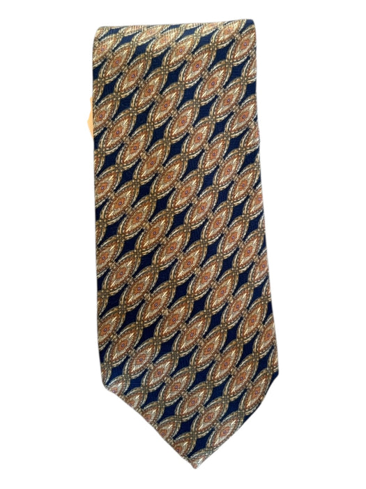Miller Brothers Tan & Navy Print Silk Medallion Men's Ties Tan & Navy Print