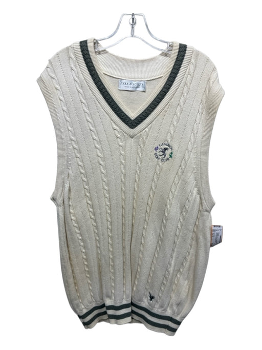 Lyle & Scott Size Est XL Off White & Gray Cotton Blend Cable Knit Vest Sweater Off White & Gray / Est XL