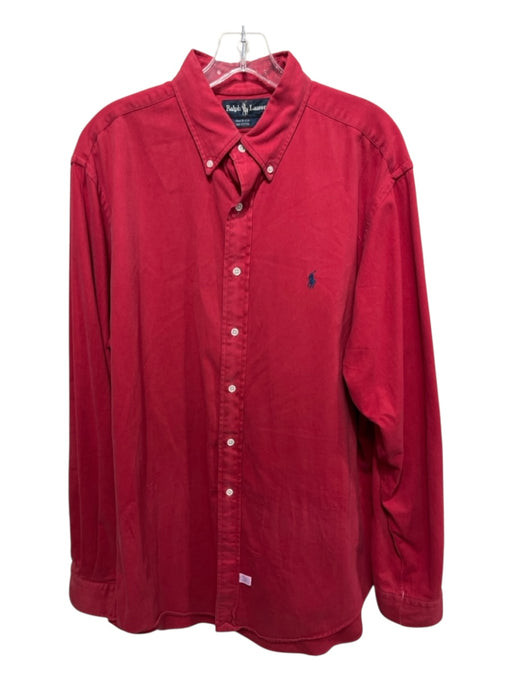 Ralph Lauren Size XL Red Cotton Solid Button Up Men's Long Sleeve Shirt Red / XL