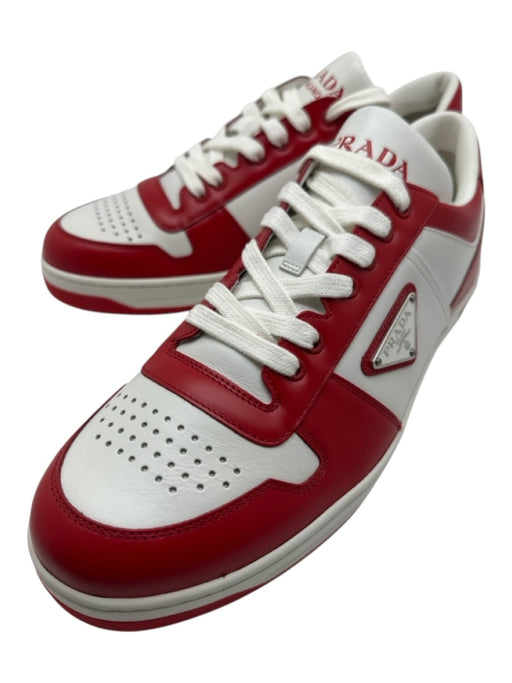 Prada Shoe Size 8 Box & Bag Inc. Red & White Leather Color Block Logo Sneakers Red & White / 8
