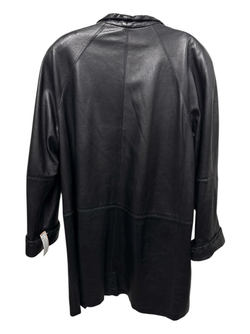 Dero by Rocco D'Amelio Size L Black Leather whipstitch trim Button Front Coat Black / L