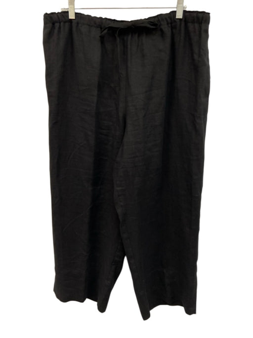 COS Size 44/M Black Linen Elastic Waist Wide Leg Pockets Drawstring Waist Pants Black / 44/M