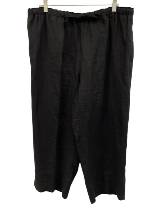 COS Size 44/M Black Linen Elastic Waist Wide Leg Pockets Drawstring Waist Pants Black / 44/M