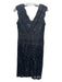 Adriana Papell Size 6 Black Nylon Blend Sleeveless Sequinned Striped Midi Dress Black / 6