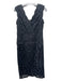 Adriana Papell Size 6 Black Nylon Blend Sleeveless Sequinned Striped Midi Dress Black / 6