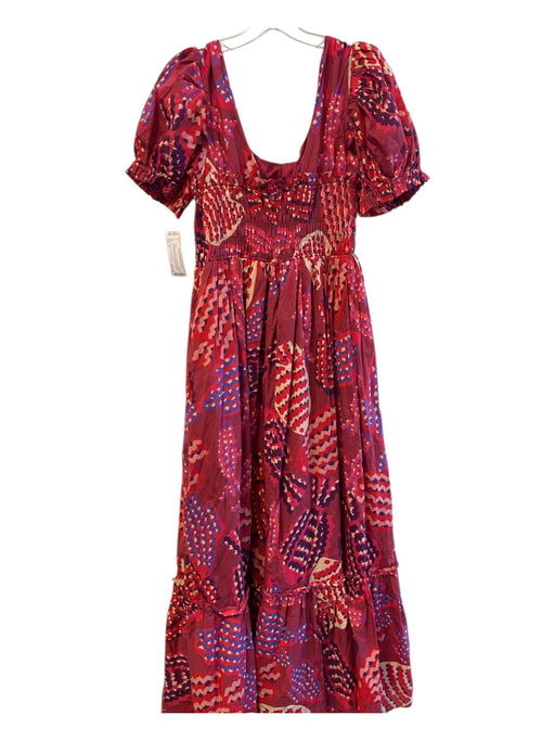 Farm for Anthropologie Size M Red & Multi Cotton Scoop Neck Back Zip Dress Red & Multi / M